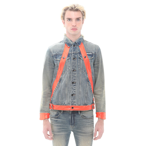 cult of individuality MK2 DENIM JACKET LEATHER APPLIQUE IN ASPEN Denim Jackets