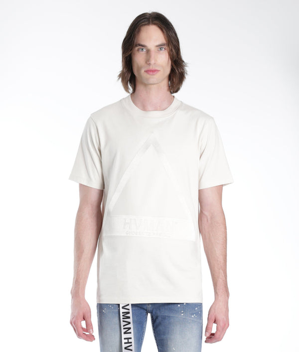 cult of individuality NOVELTY TEE OVERSIZED TRIANGLE EMBROIDERY IN CREAM Tshirt