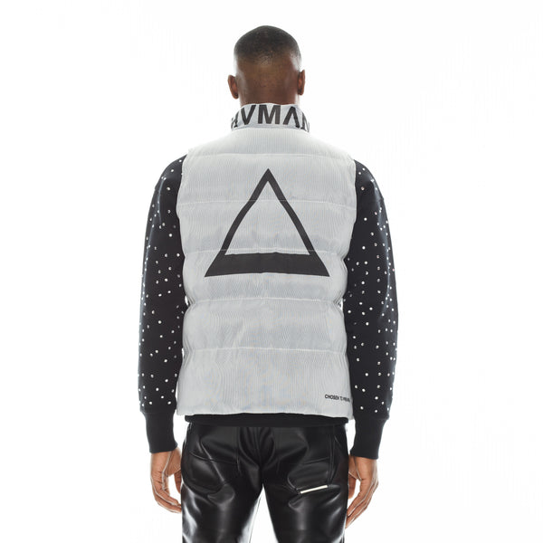 Cult Of Individuality NYLON PUFFER ILLUMINATION VEST IN LIGHT BLUE Vests