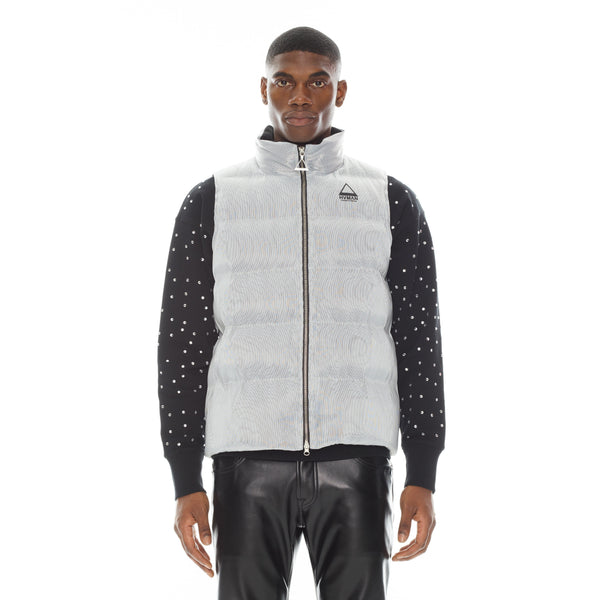 cult of individuality NYLON PUFFER ILLUMINATION VEST IN LIGHT BLUE Vests