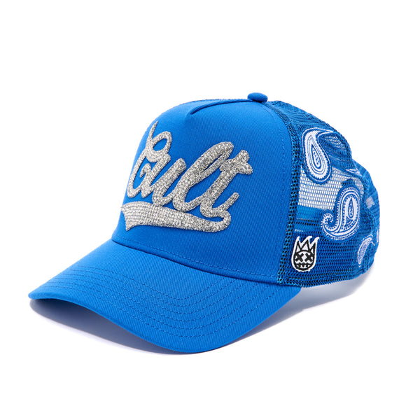 cult of individuality PAISLEY SHIMUCHAN LOGO MESH BACK TRUCKER HAT IN ROYAL BLUE Hats
