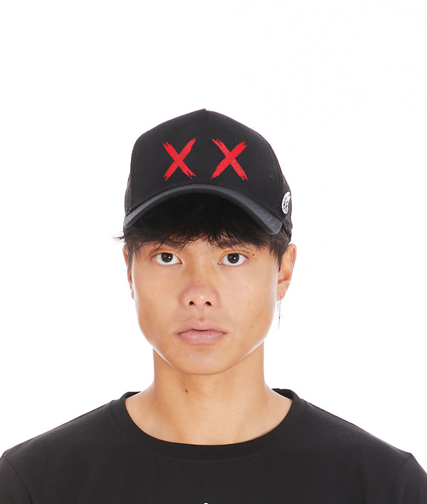 Cult Of Individuality Red & Black Trucker Hat – Mesh Back Curved Visor XX Design Hats