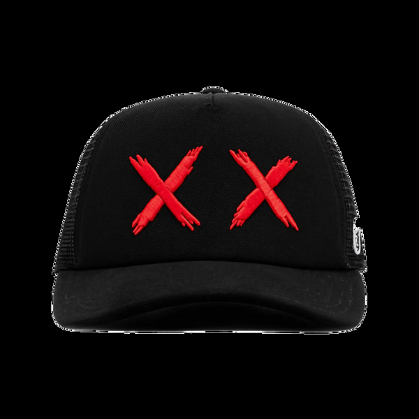 Cult Of Individuality Red & Black Trucker Hat – Mesh Back Curved Visor XX Design Hats
