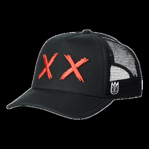 cult of individuality Red & Black Trucker Hat – Mesh Back Curved Visor XX Design Hats