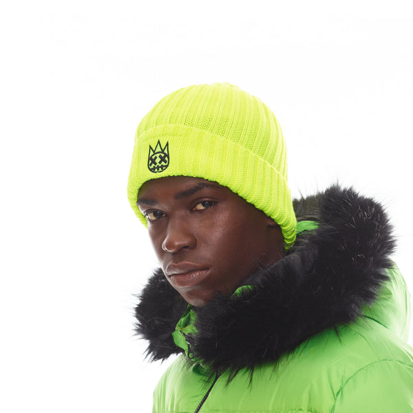 Cult Of Individuality Shimuchan Logo Knit Hat In Neon Yellow Knit Hats