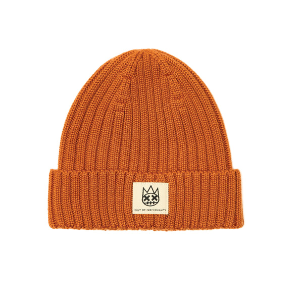 cult of individuality Shimuchan Logo Knit Hat In Vintage Rust Knit Hats