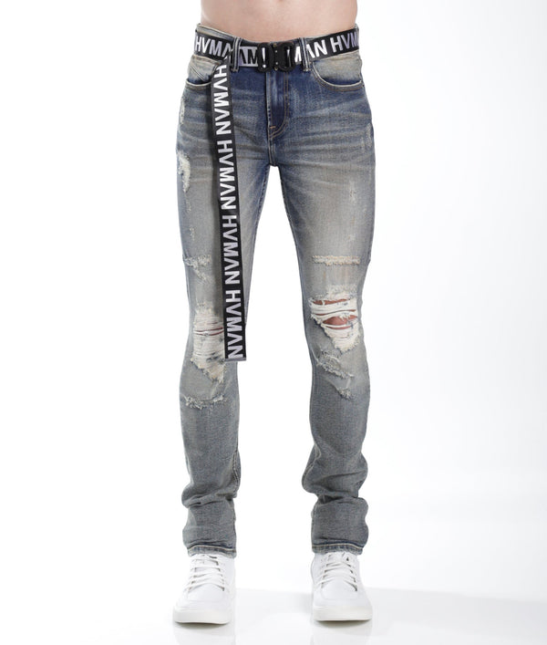 cult of individuality STRAT SUPER SKINNY FIT JEAN w/BLACK BELT IN ALLOY 2 Jeans