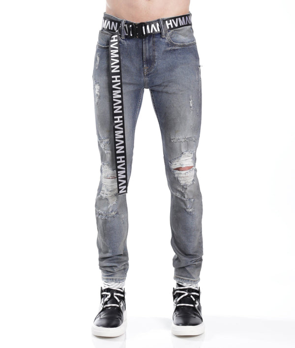 cult of individuality STRAT SUPER SKINNY FIT JEAN w/BLACK BELT IN ALLOY Jeans