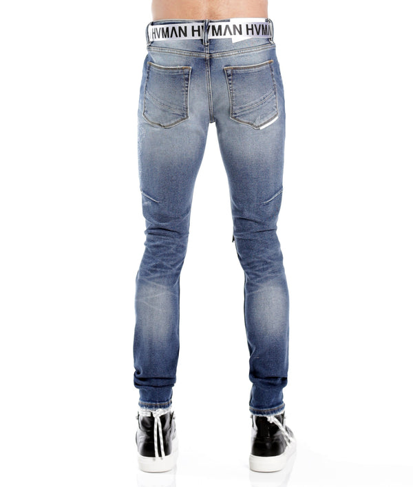 Cult Of Individuality STRAT SUPER SKINNY FIT JEAN W/WHITE BELT IN BALTIC Jeans