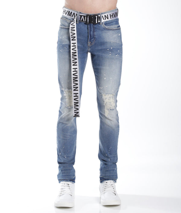 cult of individuality STRAT SUPER SKINNY FIT JEAN w/WHITE BELT IN LICHEN Jeans