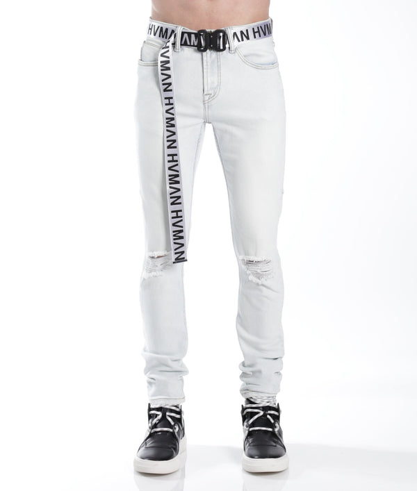 cult of individuality STRAT SUPER SKINNY FIT JEAN w/WHITE BELT IN ZEPHYR Jeans