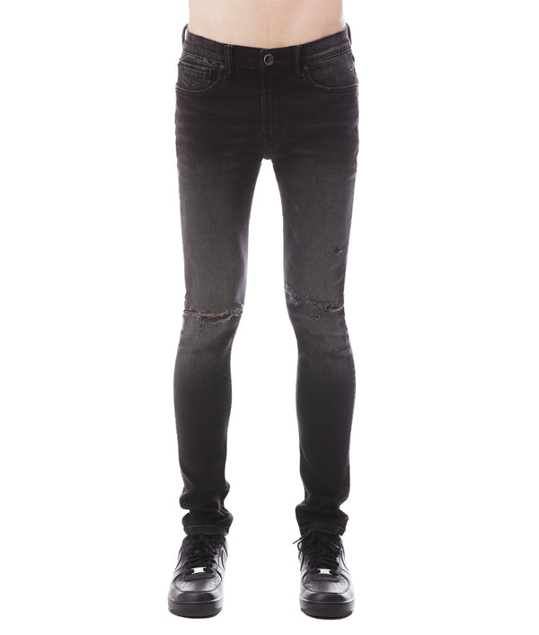cult of individuality Strat Super Skinny Jeans – Vintage Black Ripped Stretch Denim Jeans