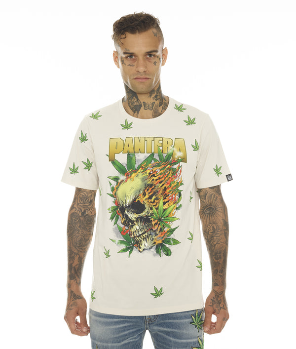 cult of individuality T-SHIRT SHORT SLEEVE CREW NECK TEE "PANTERA 420" IN CREAM Tshirt