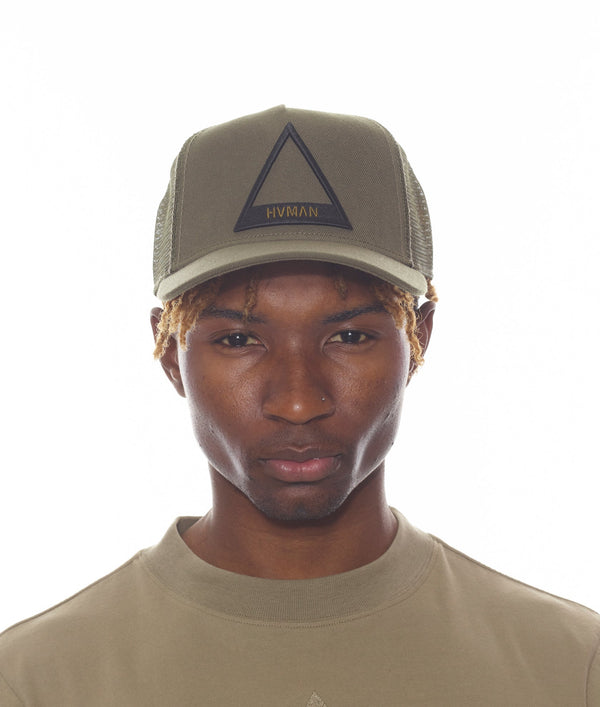 Cult Of Individuality TRIANGLE LOGO MESH TRUCKER CAP IN SAGE Hats