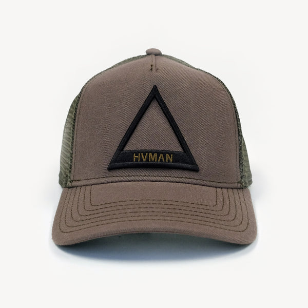 cult of individuality TRIANGLE LOGO MESH TRUCKER CAP IN SAGE Hats