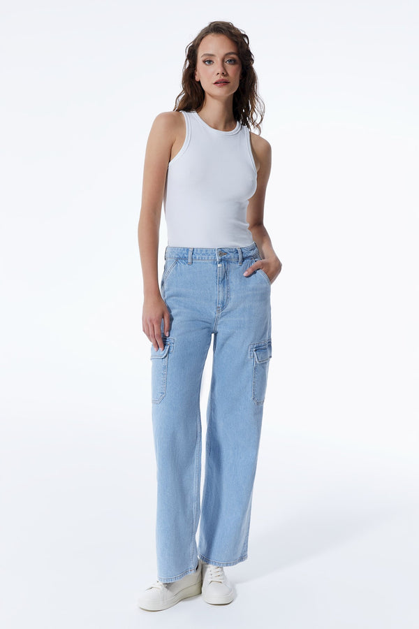 Cup Of Joe Denim Charlotte High Waist Full Length Cargo Jeans