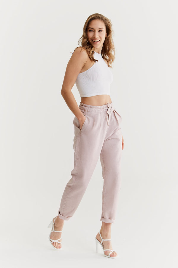 Cup Of Joe Denim Claudia High Waist Cropped Length Paper Bag Chino Pants