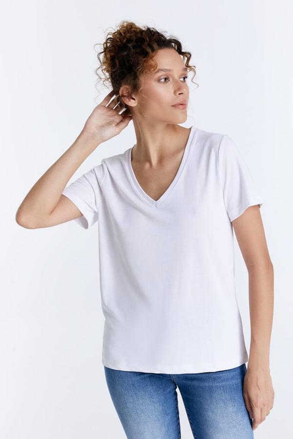 Cup Of Joe Denim Edith V Neck Short Sleeve Tshirt