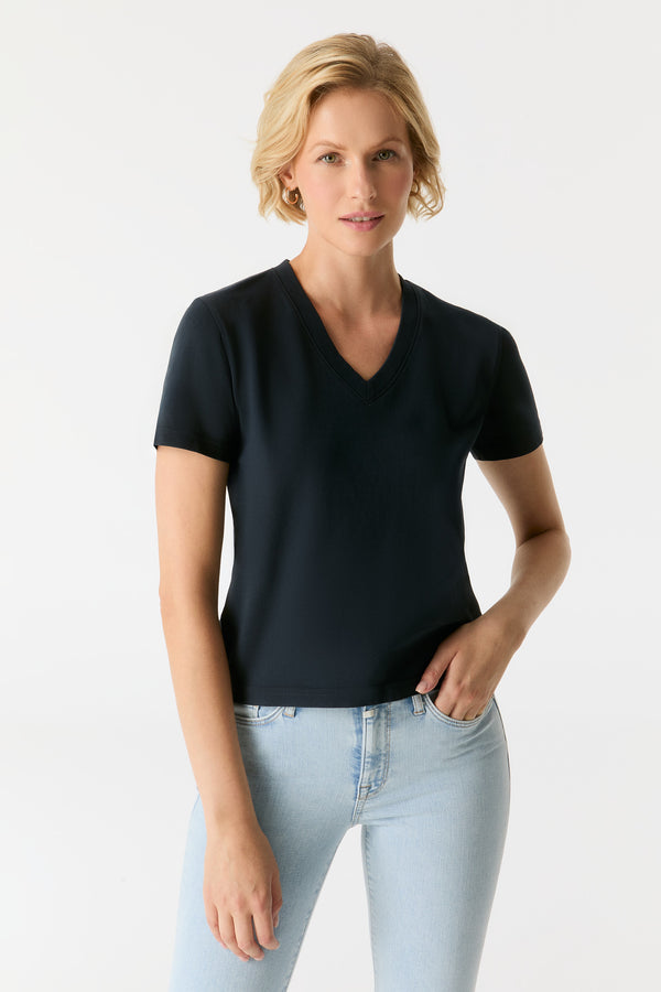 Cup Of Joe Denim Greta V Neck Short Sleeve Tshirt