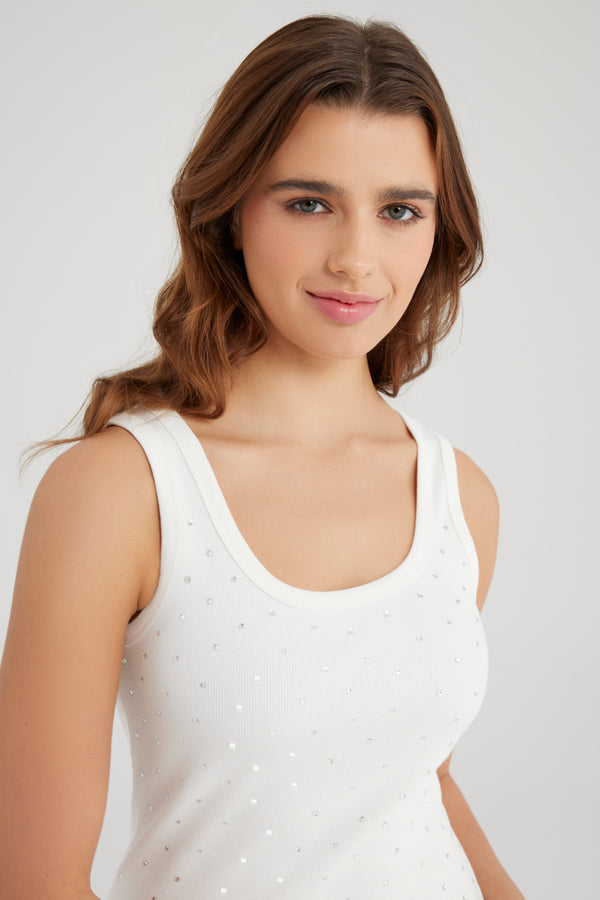 Cup Of Joe Denim Olivia Scoop Neck Strass Tank Top