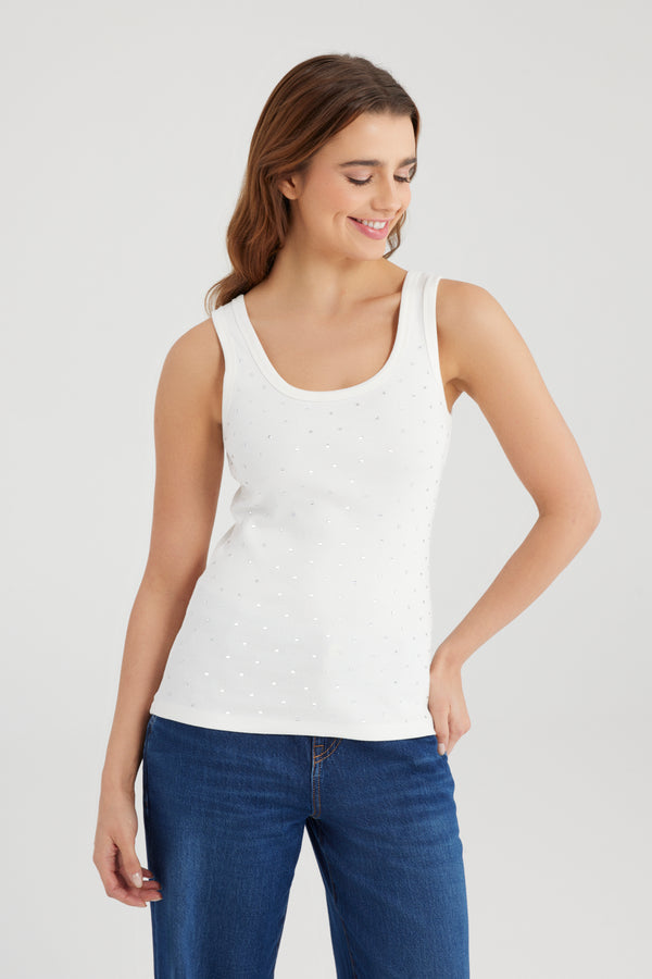 Cup Of Joe Denim Olivia Scoop Neck Strass Tank Top