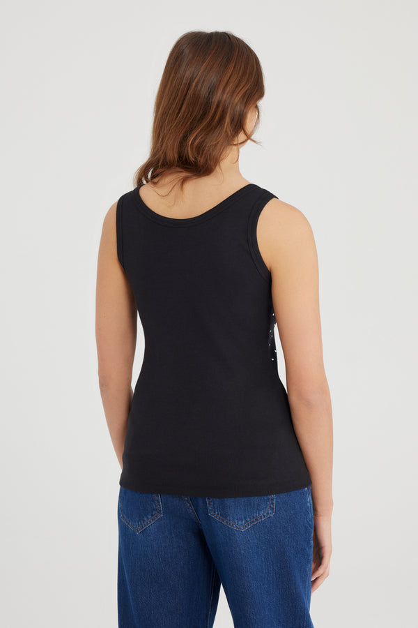 Cup Of Joe Denim Olivia Scoop Neck Strass Tank Top