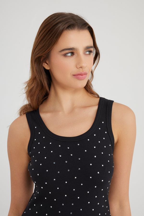 Cup Of Joe Denim Olivia Scoop Neck Strass Tank Top