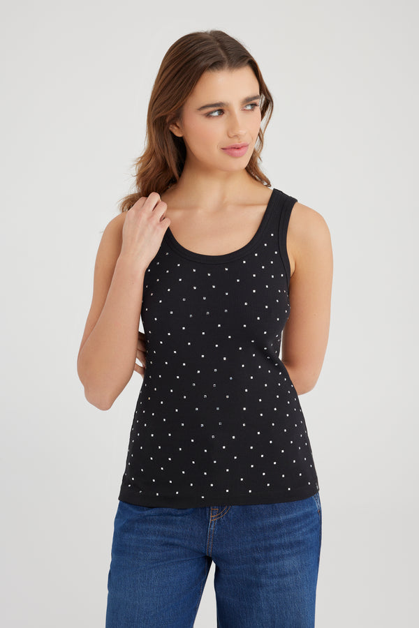 Cup Of Joe Denim Olivia Scoop Neck Strass Tank Top