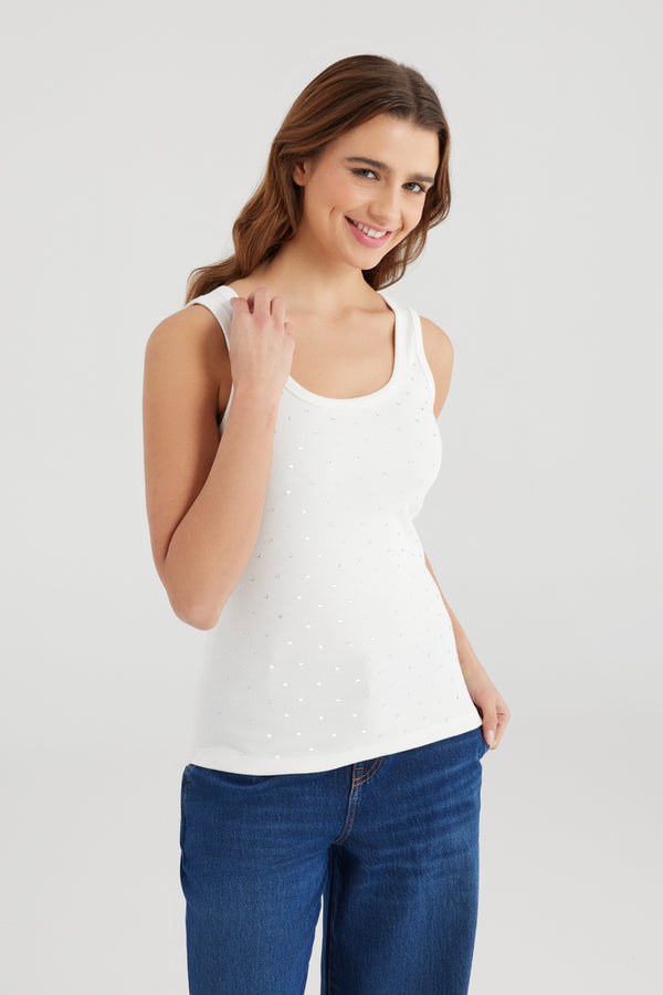 cup of joe denim Olivia Scoop Neck Strass Tank Top