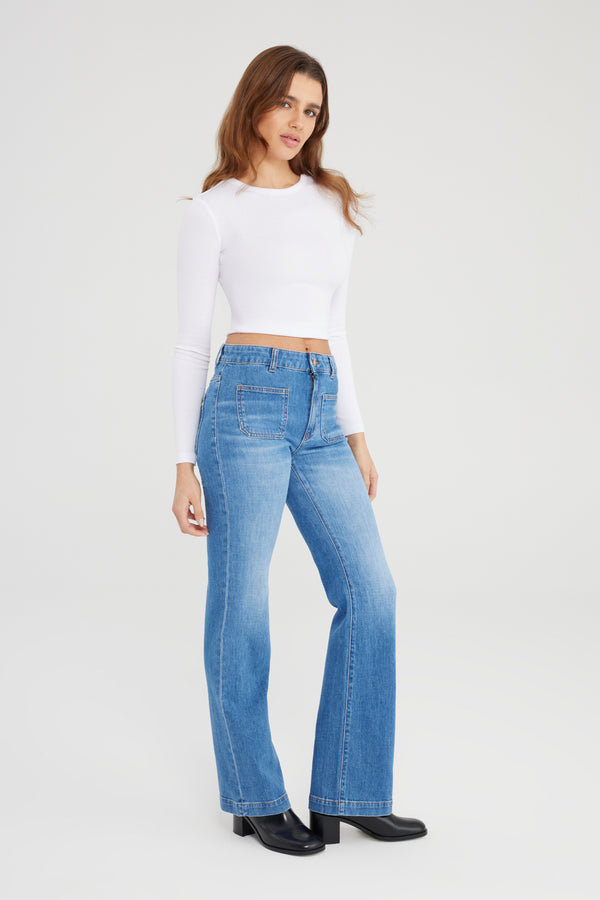 Cup Of Joe Denim Diana High Waist Full Length Patch Pocket Jeans