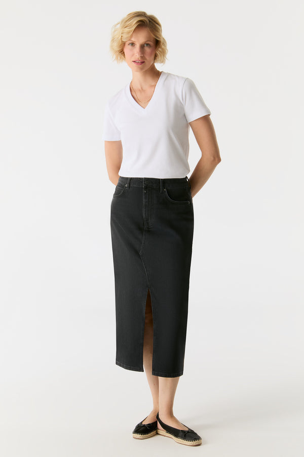 cup of joe denim Evelyn Mid Waist Long Length 5 Pocket Skirt