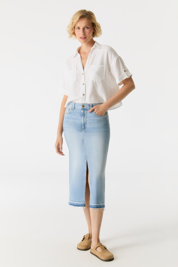 cup of joe denim Evelyn Mid Waist Long Length 5 Pocket Skirt