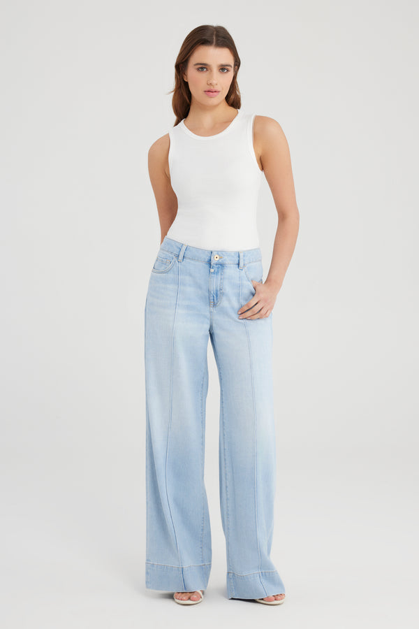 Cup Of Joe Denim Layla Mid Waist Full Length Pintuck 5 Pocket Jeans