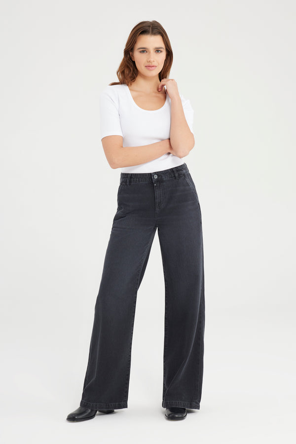 cup of joe denim Maxine Mid Waist Full Length Drop Crotch Chino Jeans