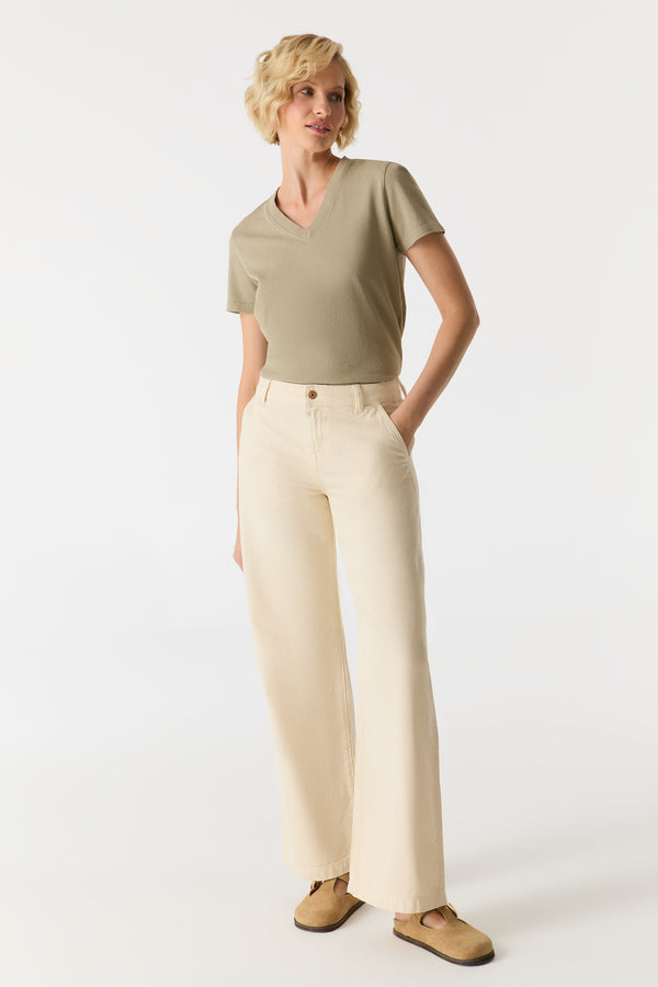 Cup Of Joe Denim Maxine Mid Waist Full Length Drop Crotch Chino Pants