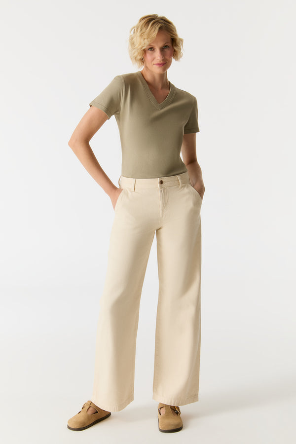 Cup Of Joe Denim Maxine Mid Waist Full Length Drop Crotch Chino Pants