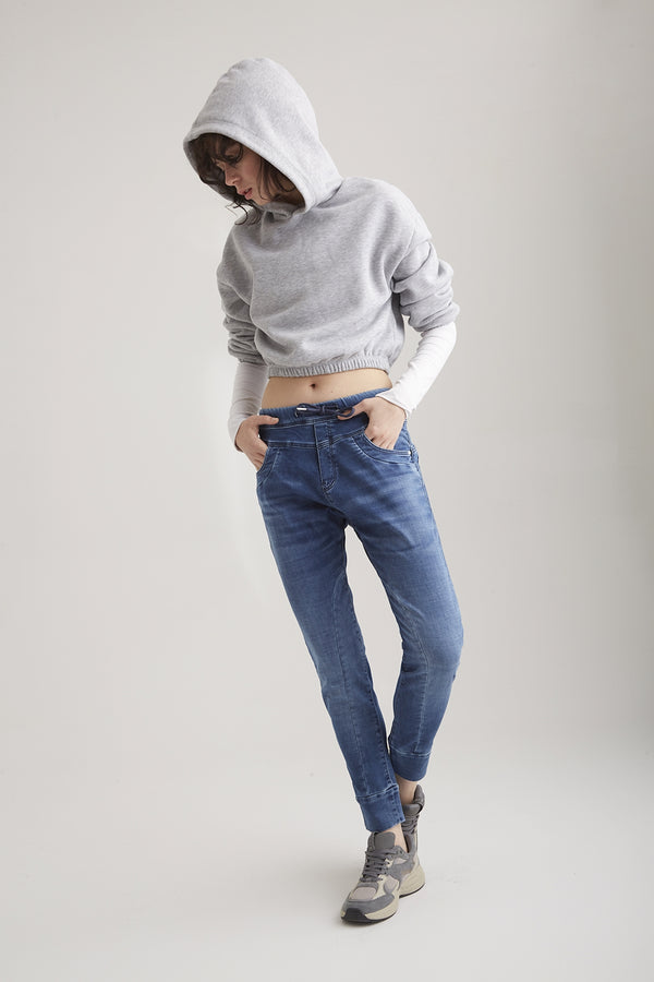 Cup Of Joe Denim Mila Mid Waist Ankle Length Jogger 5 Pocket Jeans