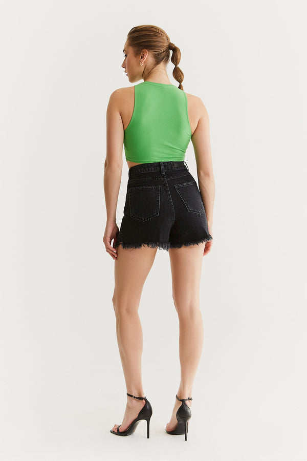 Cup Of Joe Denim Naomi High Waist Mini Length 5 Pocket Shorts