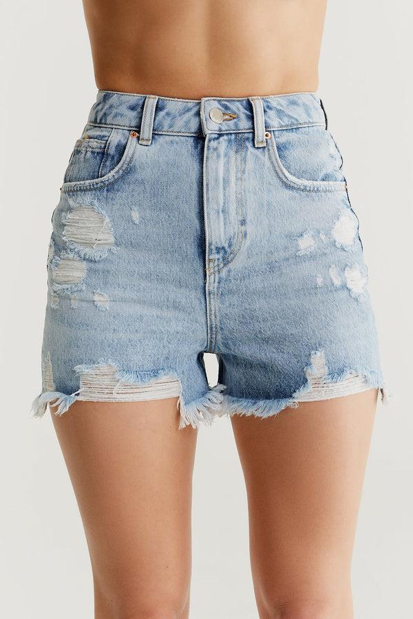 Cup Of Joe Denim Naomi High Waist Mini Length 5 Pocket Shorts