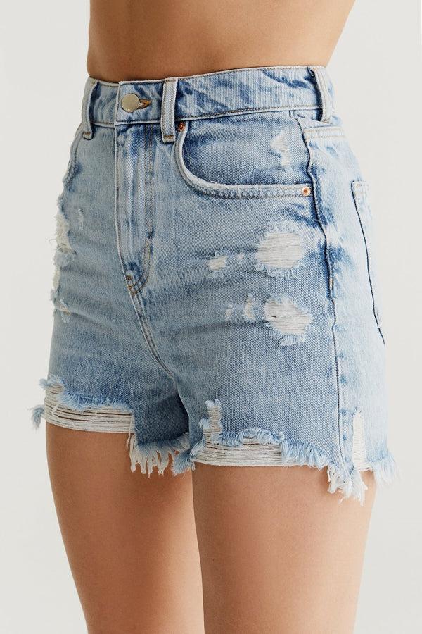 Cup Of Joe Denim Naomi High Waist Mini Length 5 Pocket Shorts