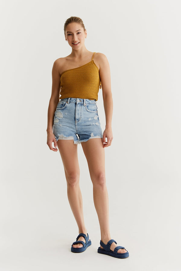 cup of joe denim Naomi High Waist Mini Length 5 Pocket Shorts