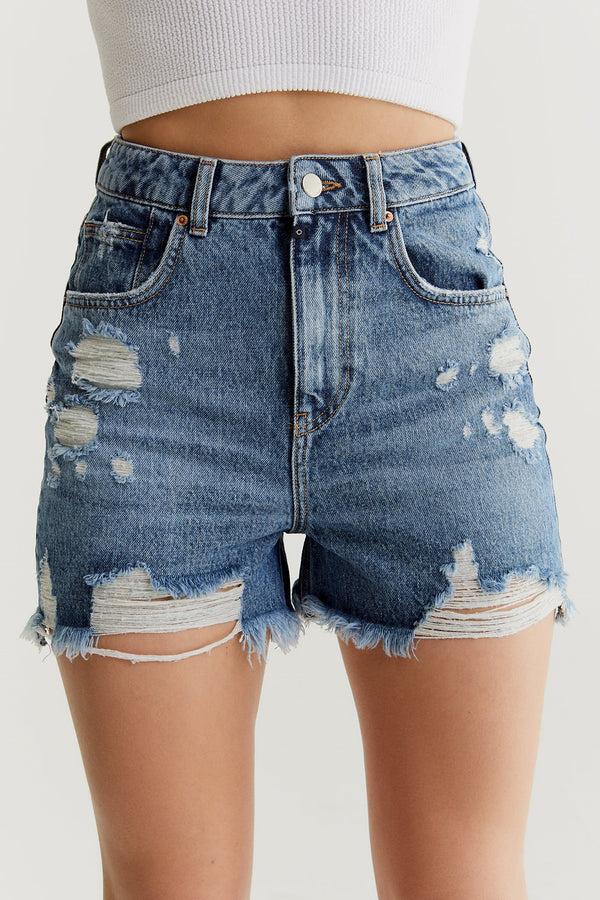 Cup Of Joe Denim Naomi High Waist Mini Length 5 Pocket Shorts