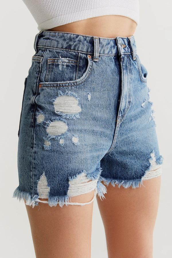 Cup Of Joe Denim Naomi High Waist Mini Length 5 Pocket Shorts
