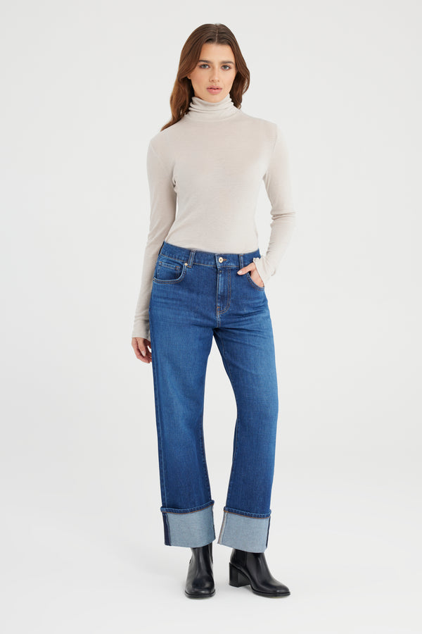 Cup Of Joe Denim Ruby Mid Waist Regular Length Turn-up 5 Pocket Jeans