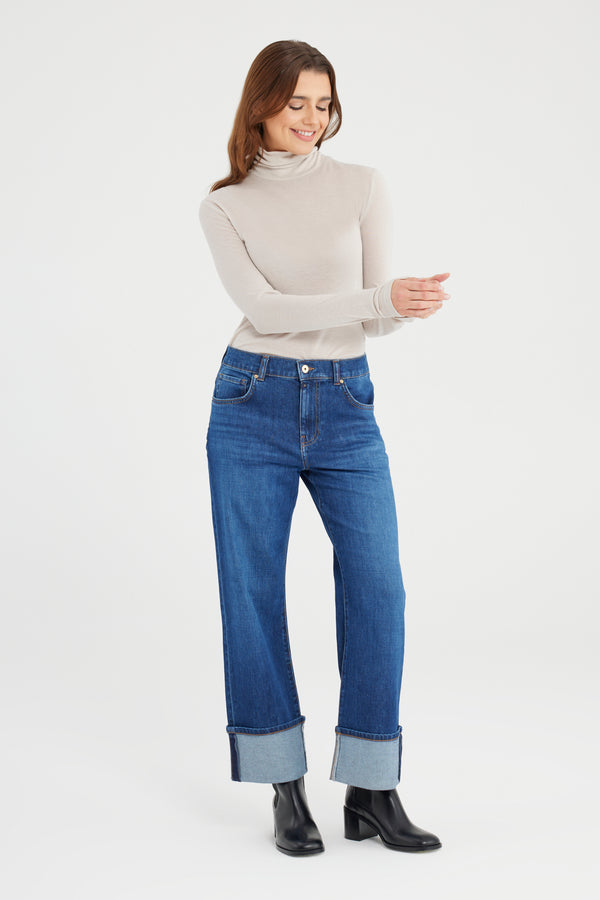 Cup Of Joe Denim Ruby Mid Waist Regular Length Turn-up 5 Pocket Jeans