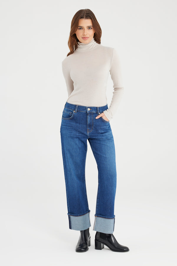 Cup Of Joe Denim Ruby Mid Waist Regular Length Turn-up 5 Pocket Jeans