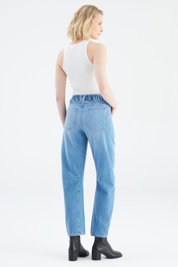 Cup Of Joe Denim Selena Mid Waist Ankle Length Drop Crotch Patch Pocket Jeans
