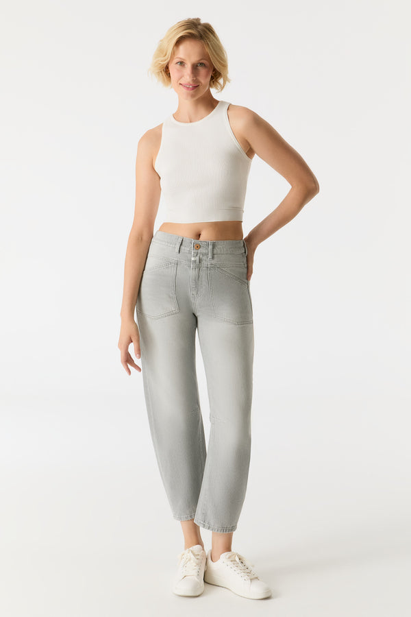 Cup Of Joe Denim Selena Mid Waist Ankle Length Drop Crotch Patch Pocket Jeans