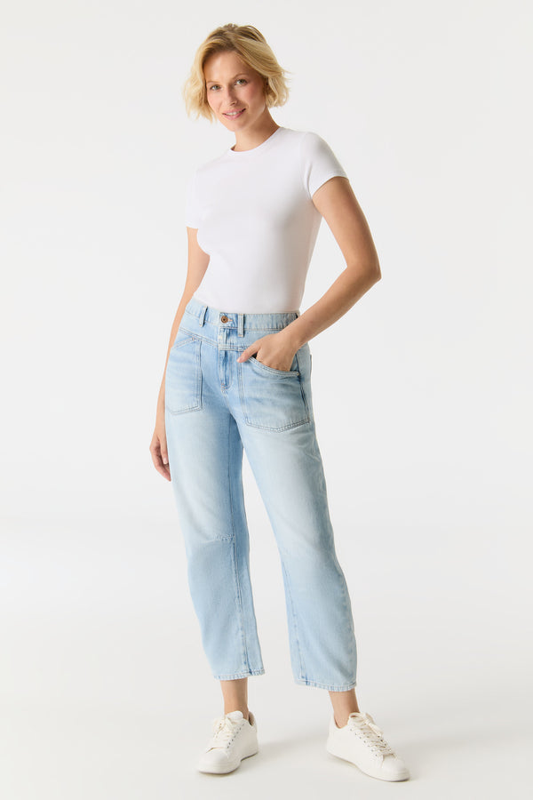Cup Of Joe Denim Selena Mid Waist Ankle Length Drop Crotch Patch Pocket Jeans