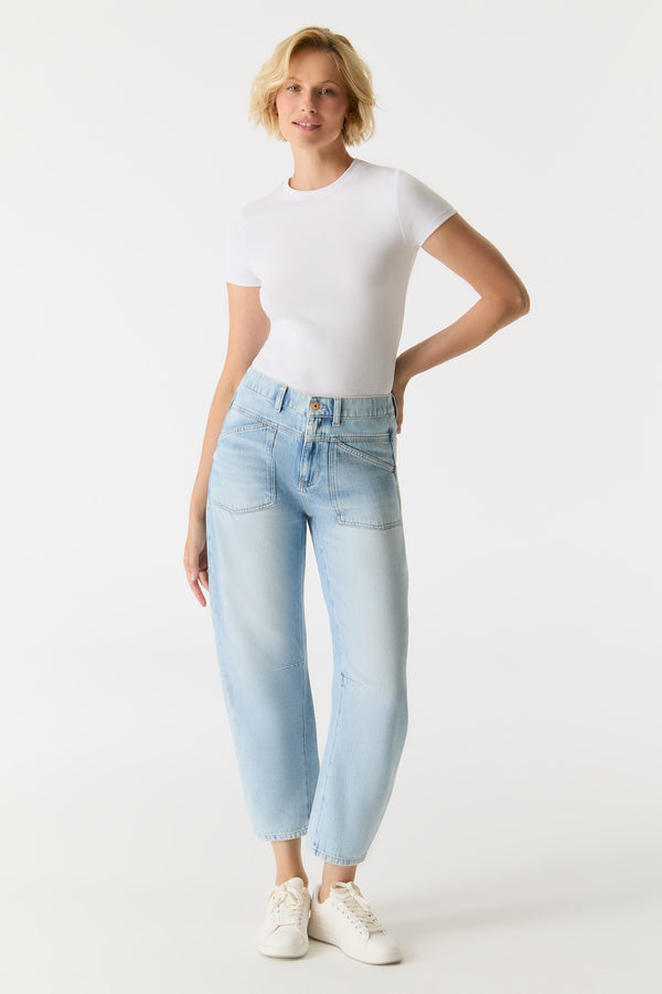cup of joe denim Selena Mid Waist Ankle Length Drop Crotch Patch Pocket Jeans